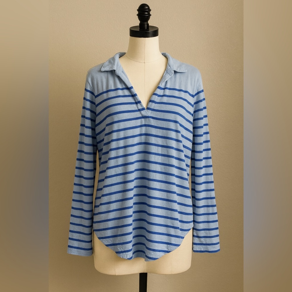 Vineyard Vines Blue Striped 100% Cotton Oversized Coastal Long Sleeve L - Picture 5 of 5